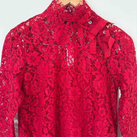 J. Crew Mockneck Floral Red Lace Top Sz 2 Preppy Holiday Party NWT - Picture 3 of 8